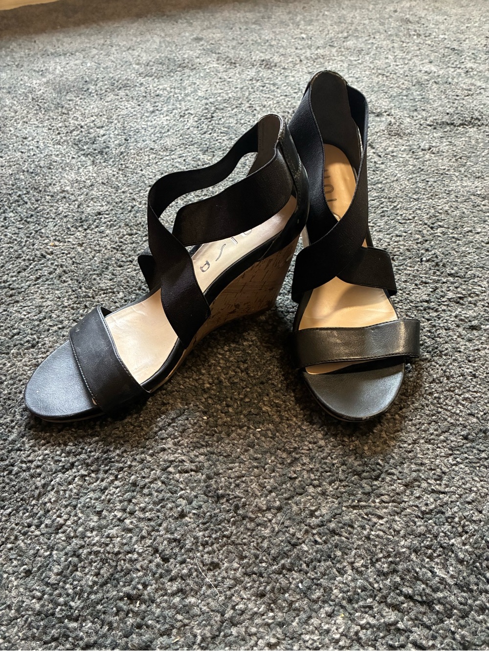 Black Women's Wedge Sandals with Elastic Cross Straps